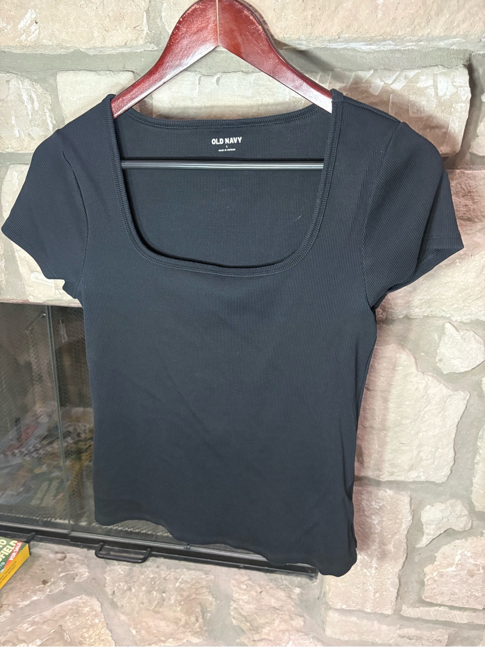Old Navy Black Square Scoop Neck Ribbed Short Sleeve Top